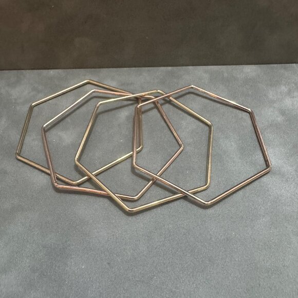 Hexagon Shaped Metal Bracelets Set Of 5 Rose Gold Tone - Picture 1 of 3